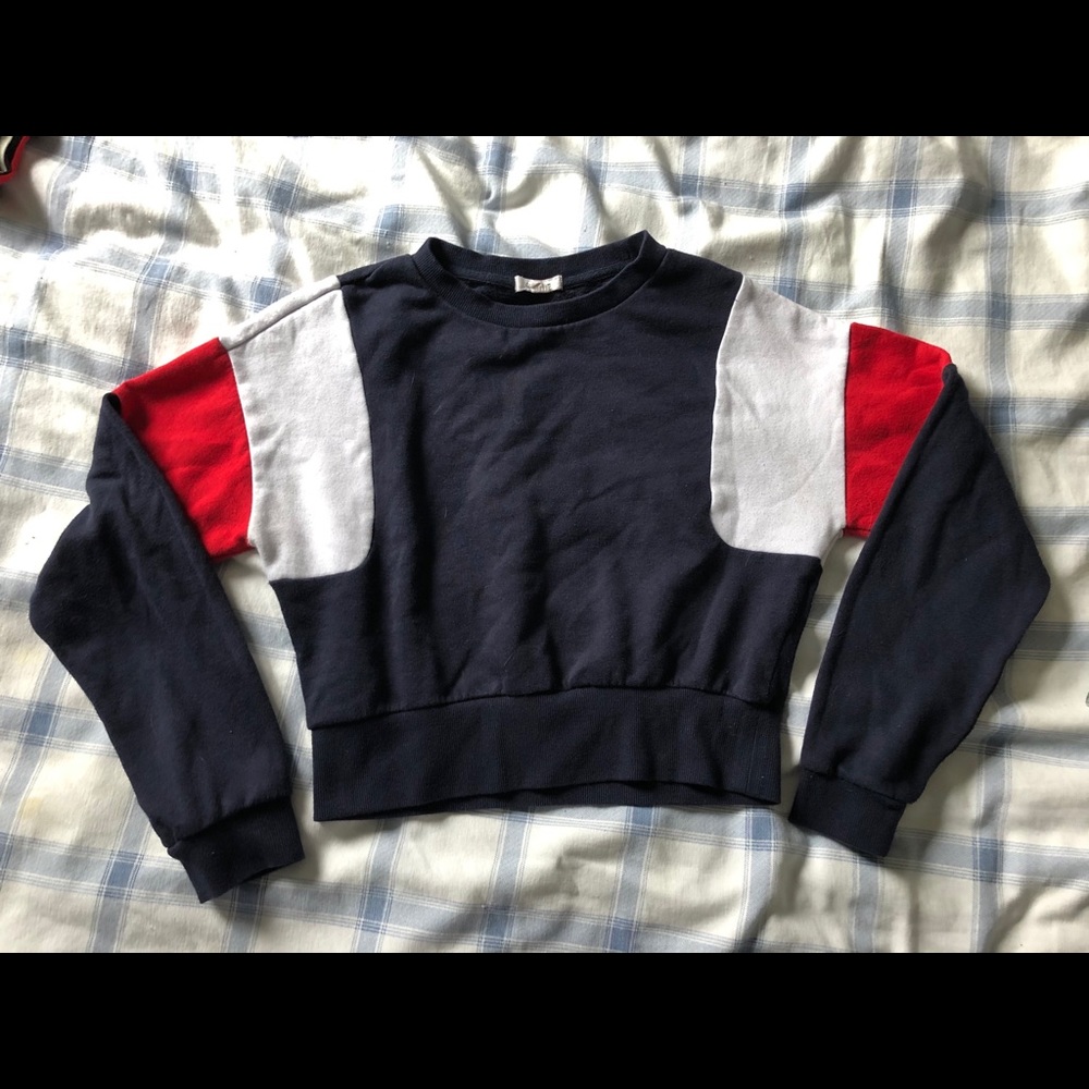 Red white and navy long sleeve cropped, size small
